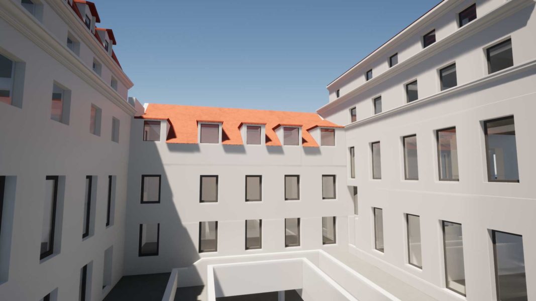Cours intérieur du bâtiment Enghien en 3D