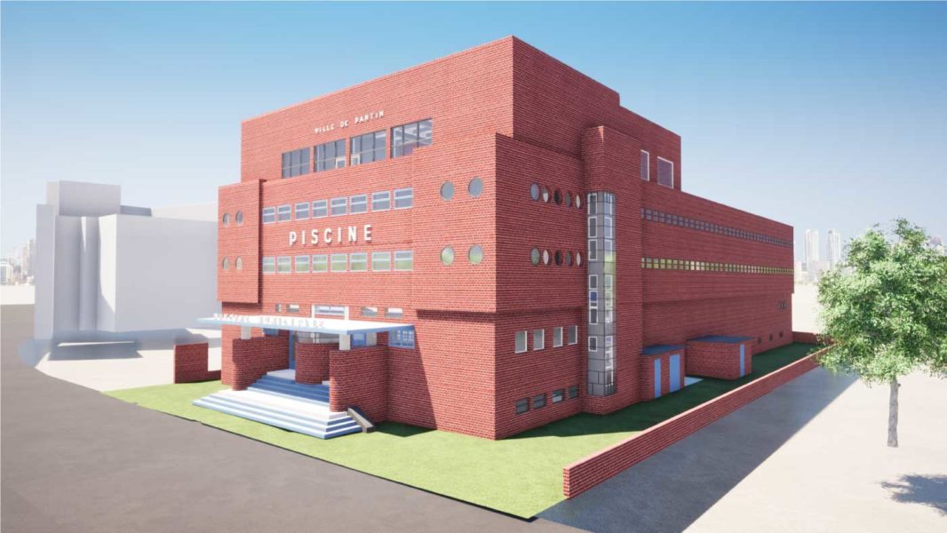 Vue d'extérieur de la piscine Pantin en modélisation 3D