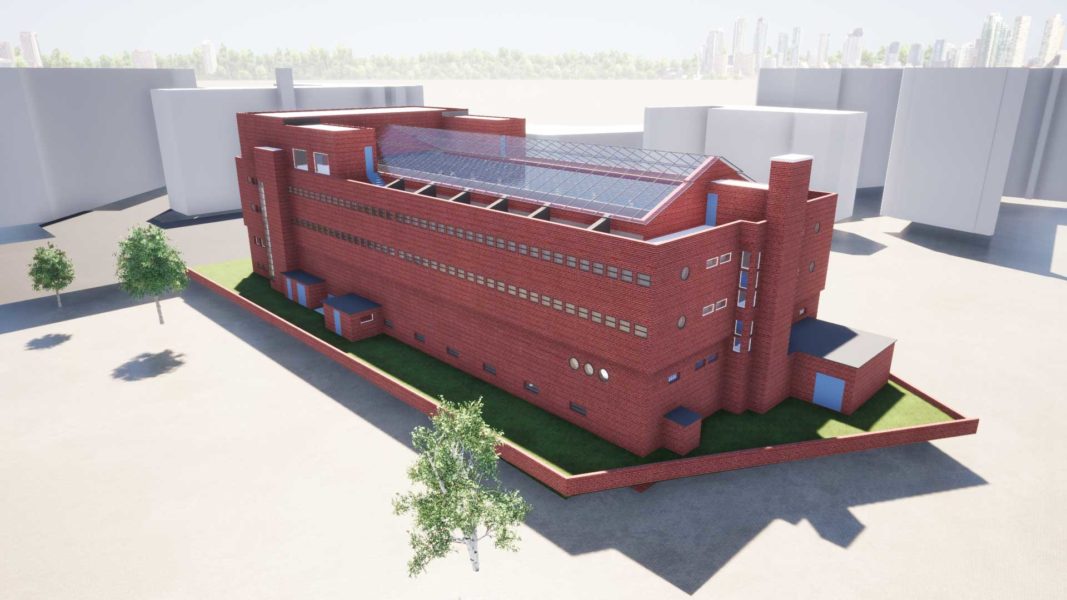 Vue d'ensemble de l'extérieur de la piscine Pantin en modélisation 3D