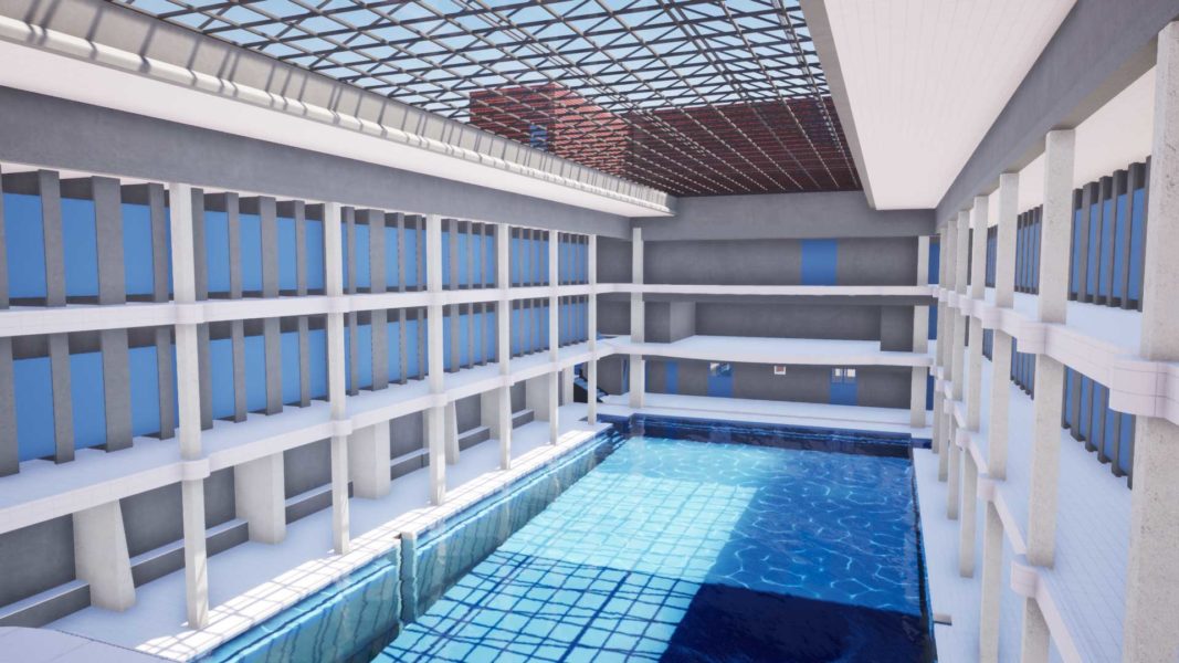 Modélisation 3D de la piscine Pantin vue de l'intérieur