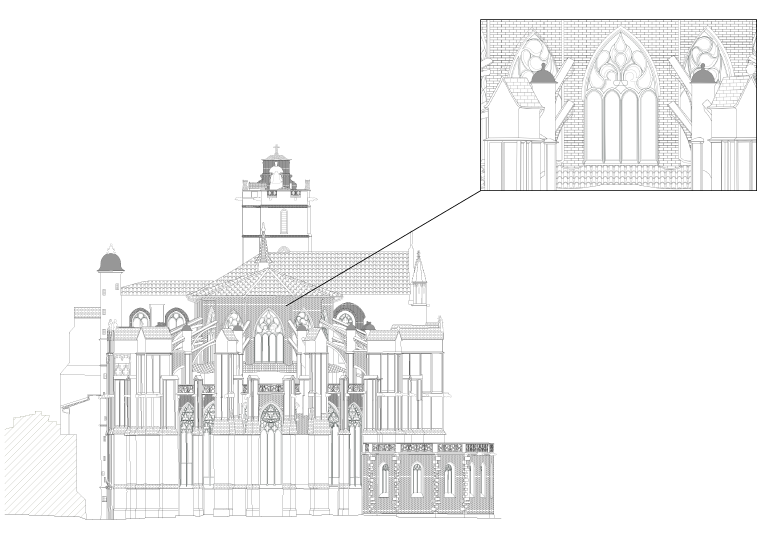 Cathédrale Saint Etienne de TOULOUSE, plan d'élévation façade Est