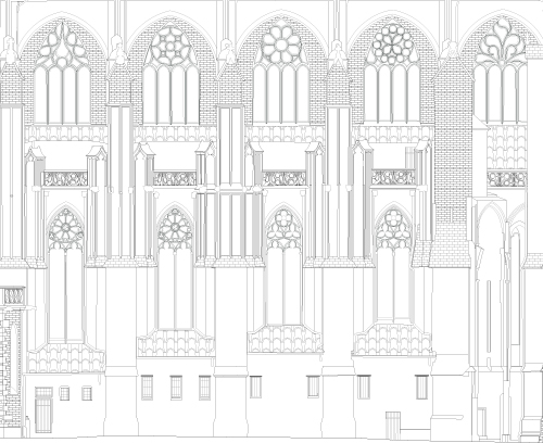 Cathédrale Saint Etienne de TOULOUSE, plan d'élévation Façade Nord