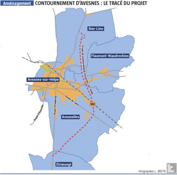 RN2 CONTOURNEMENT D’AVESNES-SUR-HELPE, le tracé du projet
